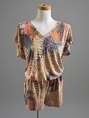NWT Lascana for Venus Printed Short Sleeve Romper Sz L LARGE Bohemian Boho